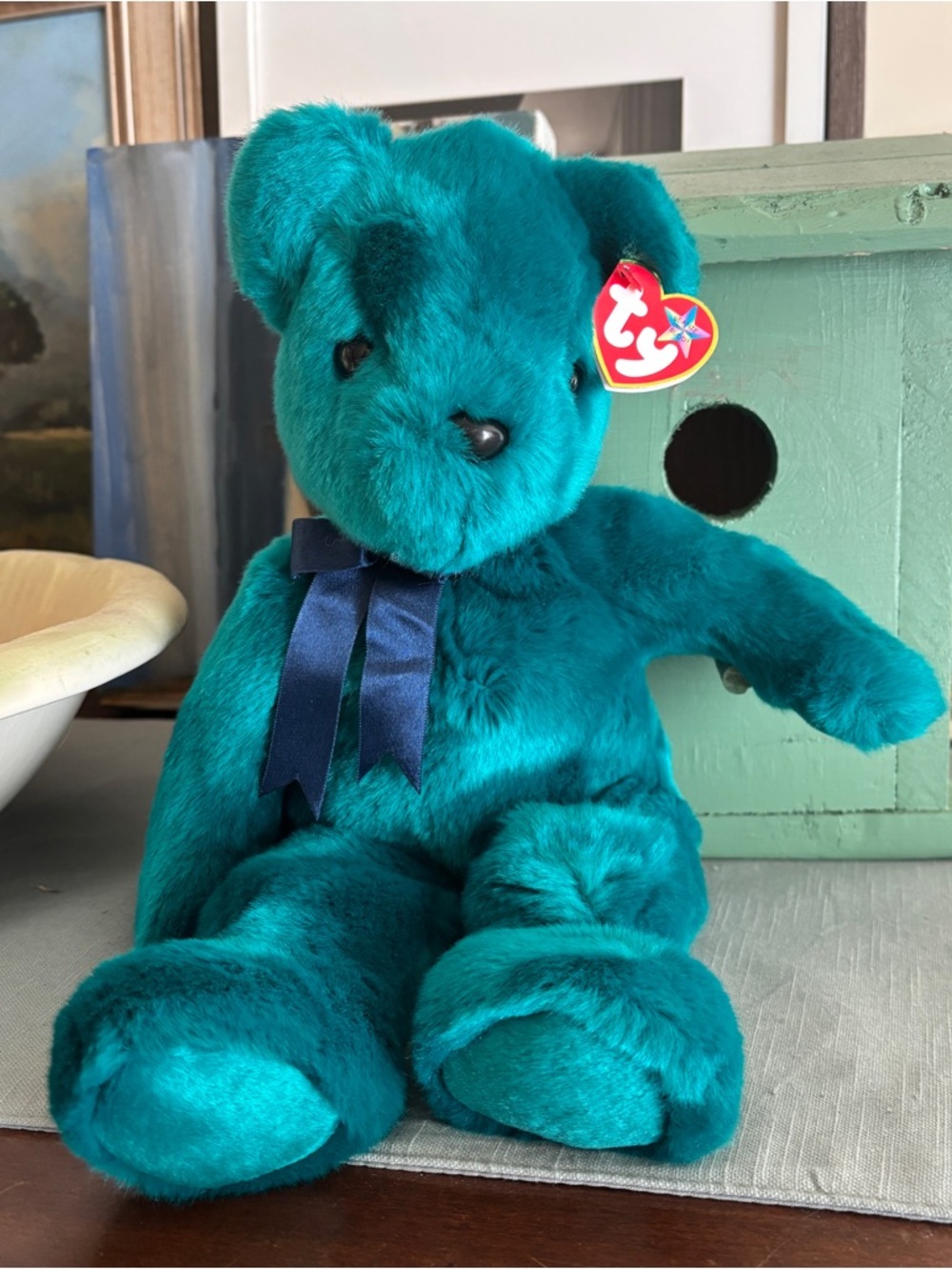 Vintage Ty Teddy Teal Big Beanie Baby, with Tag